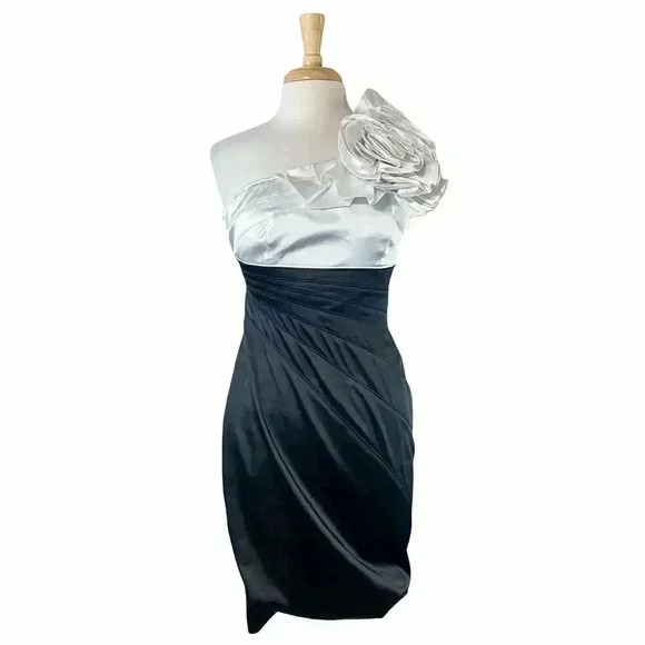 Adrianna Papell Dresses & Skirts - Adrianna Papell Evening Women's One Shoulder Black Cocktail Midi Dress Size 8